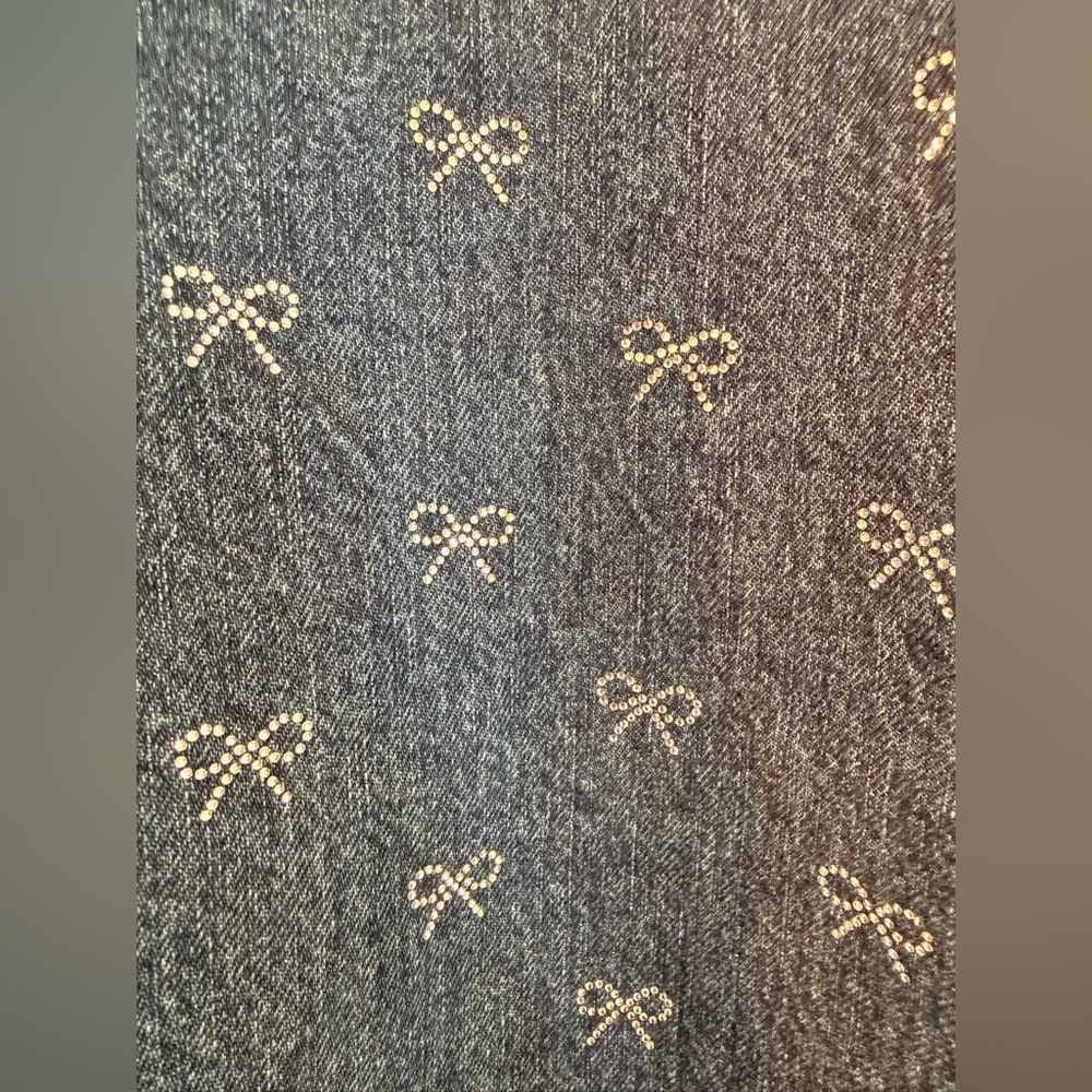 NWOT Self-Portrait DENIM DIAMANTE BOW MINI DRESS - Picture 11 of 17